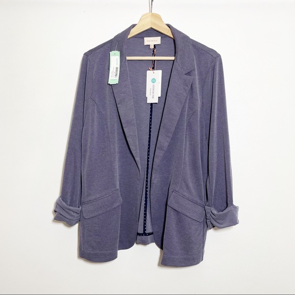 SKIES ARE BLUE Asa Ponte Purple Flap Pockets Open Style Blazer Jacket Sz XXL - Picture 2 of 14